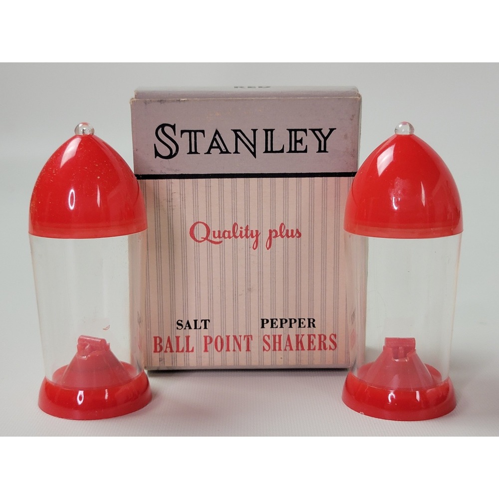 Vintage Stanley Quality Plus Ball Point Salt Pepper Shakers Red Polystyrene Box